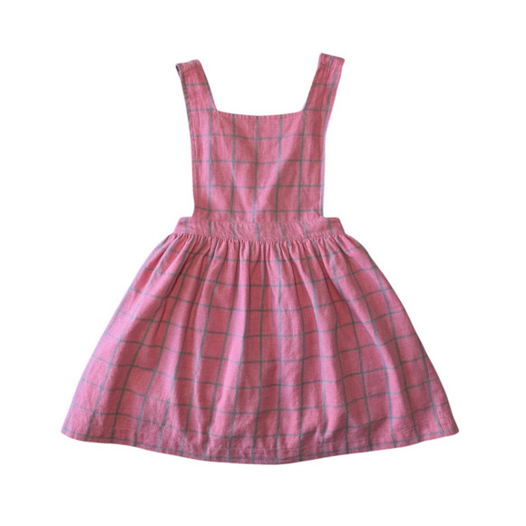 Sal and Pimenta Pink Gray Windowpane Plaid 100% Cotton Pinafore Dress Size 6T - Picture 1 of 5